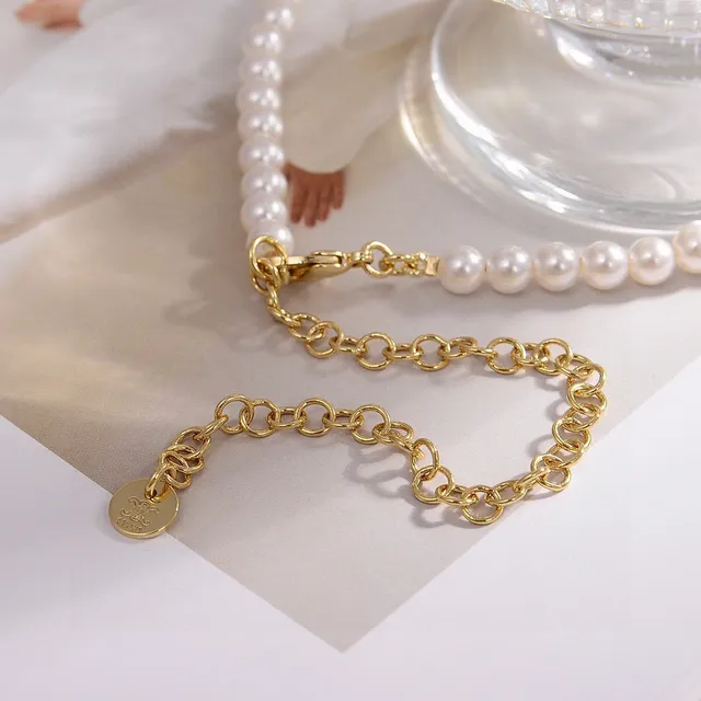 Celine White Gold Pearl Strand Heart Charm Bracelet 3