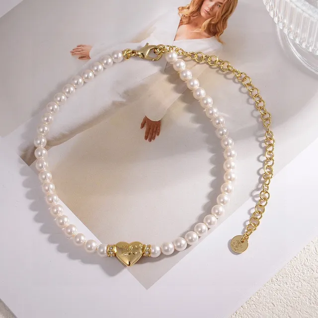 Celine White Gold Pearl Strand Heart Charm Bracelet 5