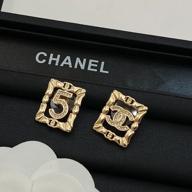 Chanel Bamboo Collection Square Crystal-Embellished Gold-Tone Earrings 2