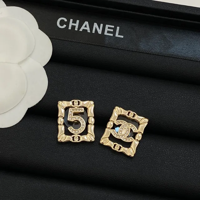 Chanel Bamboo Collection Square Crystal-Embellished Gold-Tone Earrings 3