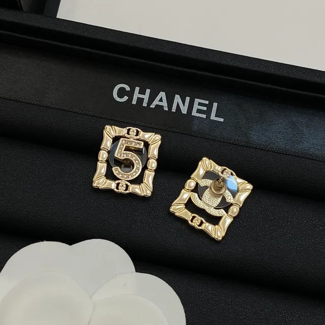 Chanel Bamboo Collection Square Crystal-Embellished Gold-Tone Earrings 4