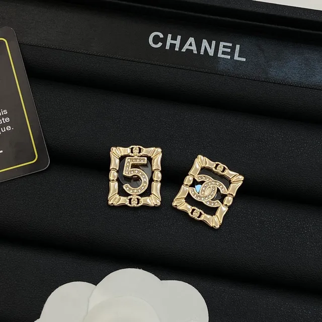 Chanel Bamboo Collection Square Crystal-Embellished Gold-Tone Earrings 5