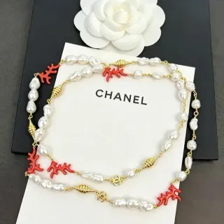 Chanel Baroque Pearl and Red Coral Gold-Tone Necklace