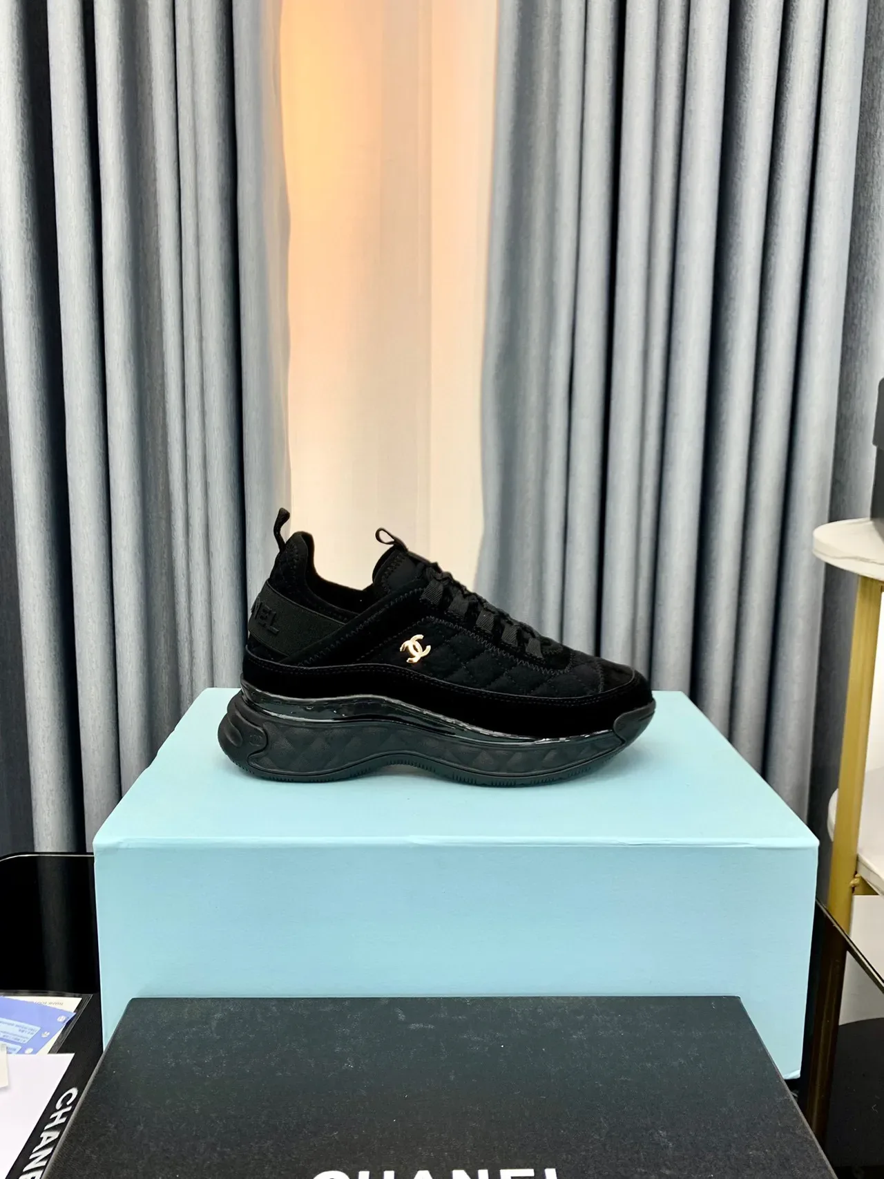 Chanel Black Gold Quilted Upper Layered Sole Chunky Sneakers 2