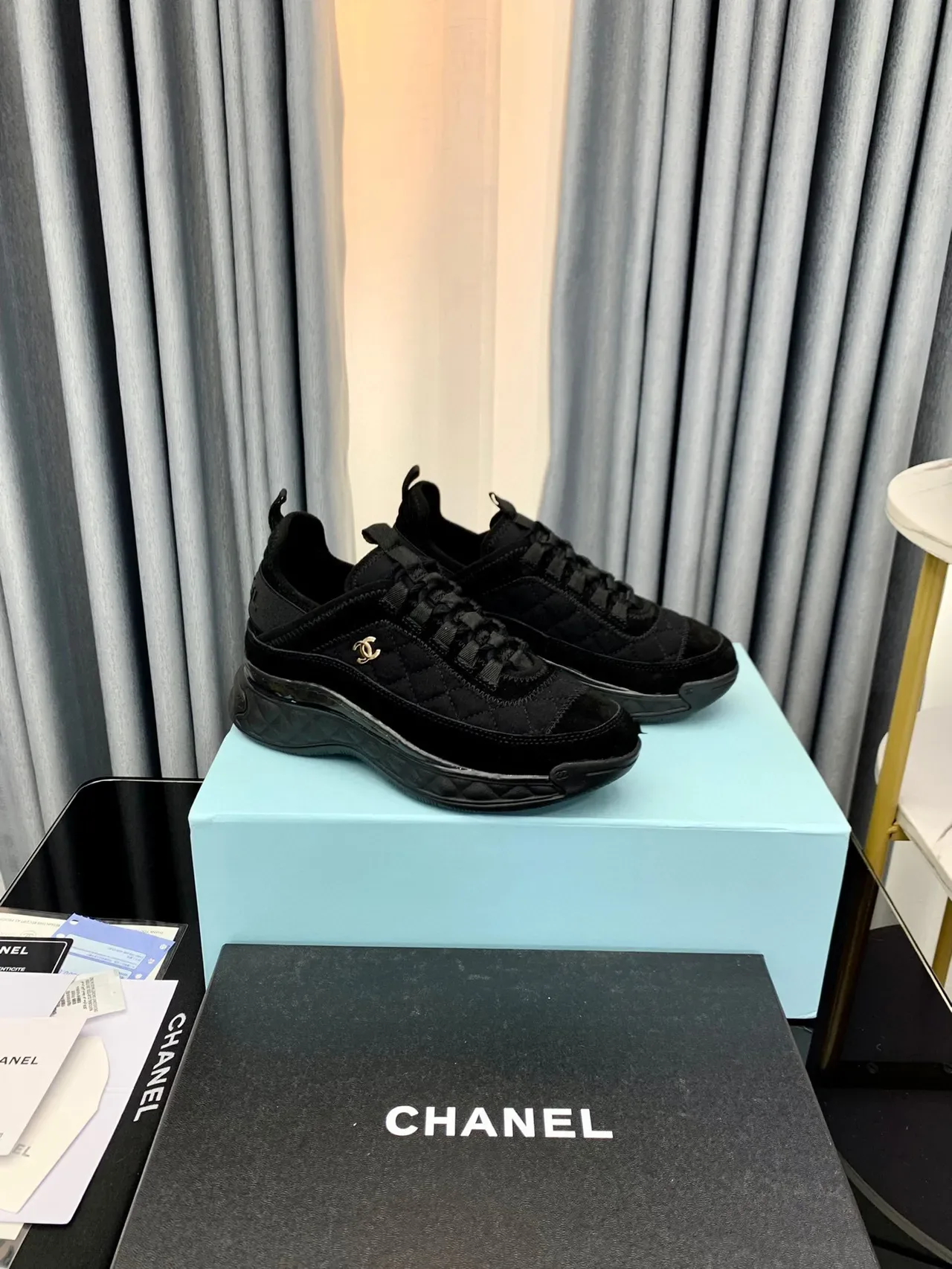Chanel Black Gold Quilted Upper Layered Sole Chunky Sneakers 5
