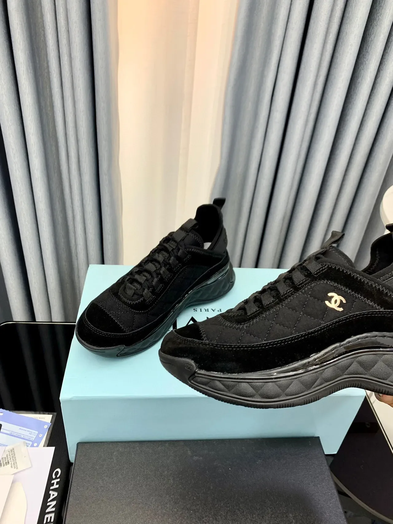 Chanel Black Gold Quilted Upper Layered Sole Chunky Sneakers 6