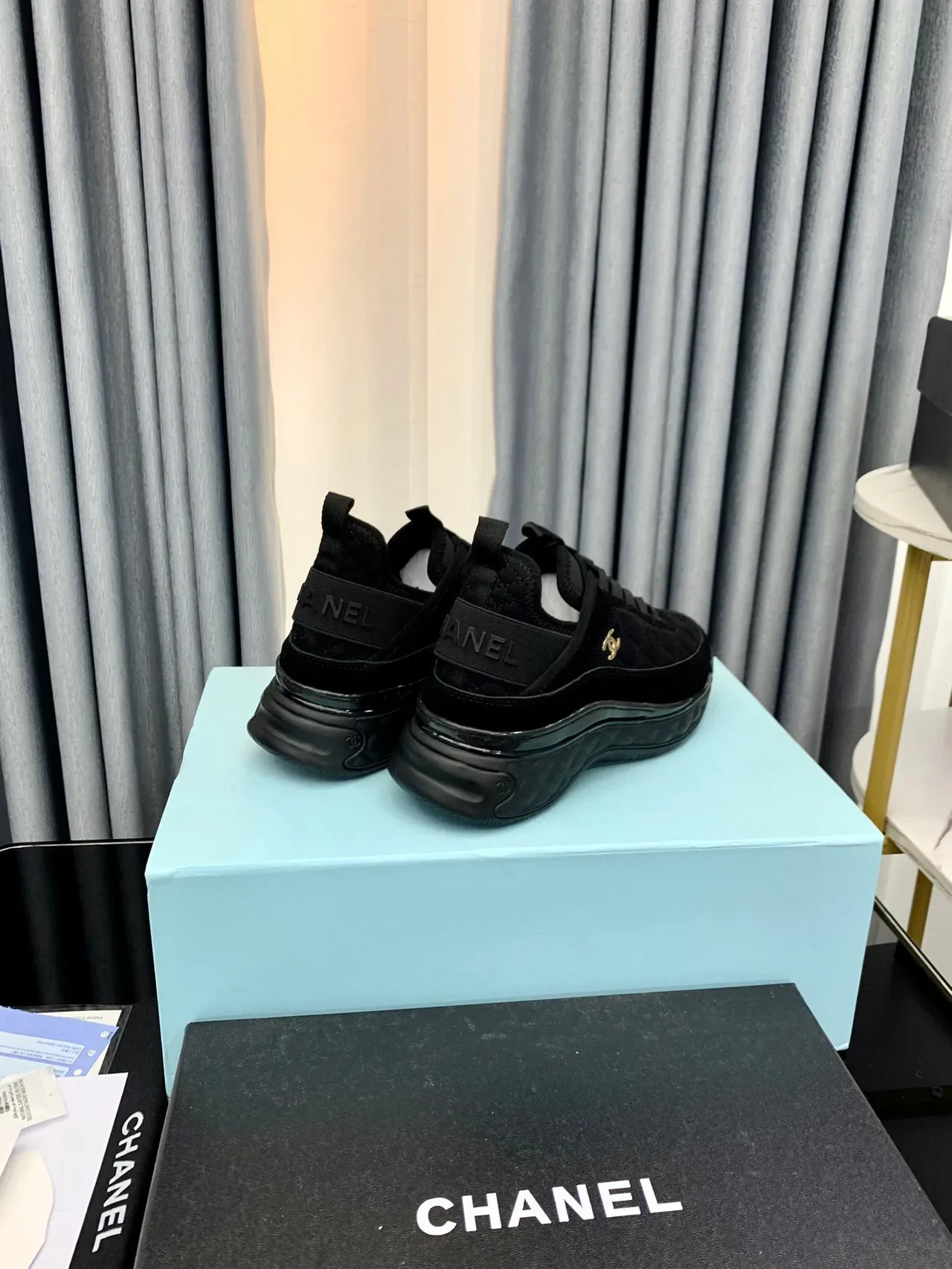 Chanel Black Gold Quilted Upper Layered Sole Chunky Sneakers 8