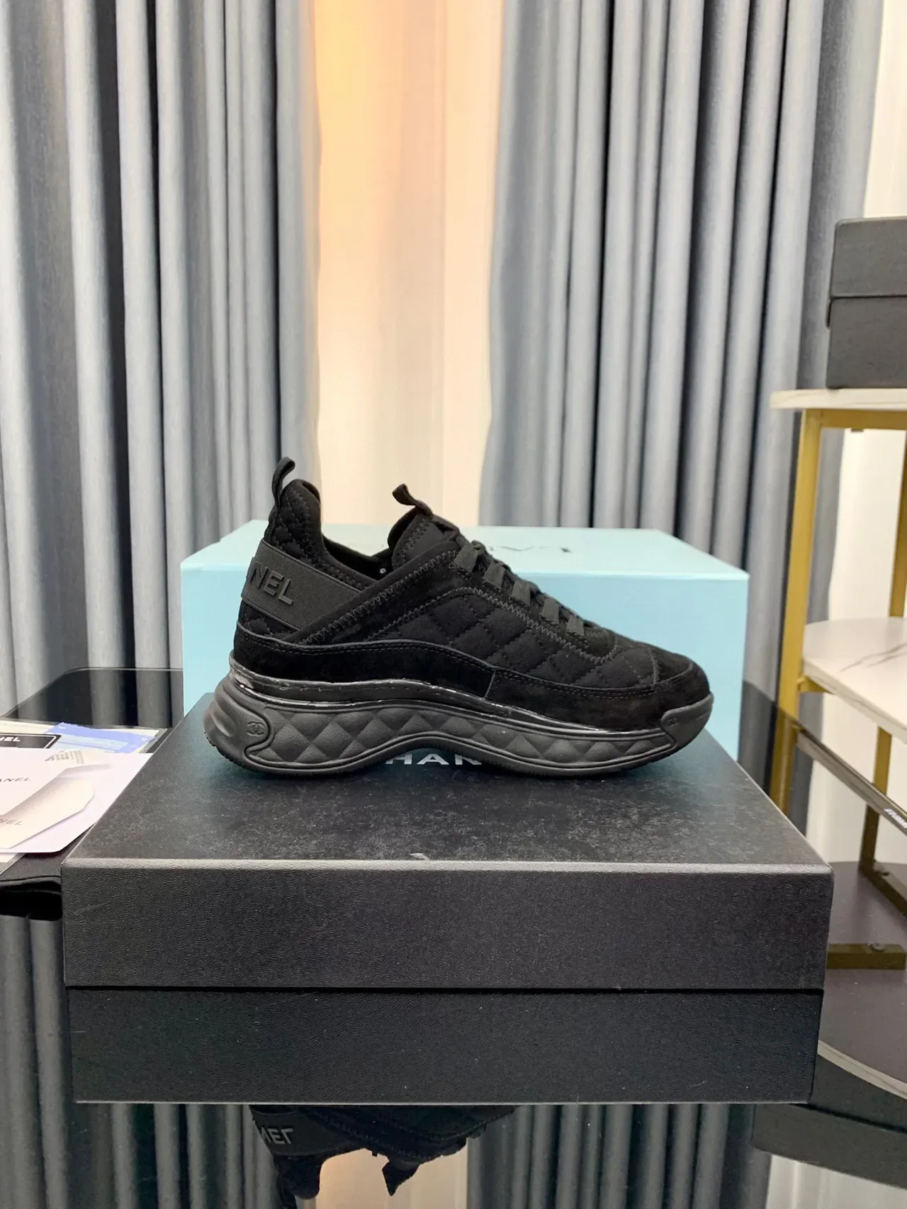 Chanel Black Gold Quilted Upper Layered Sole Chunky Sneakers 9