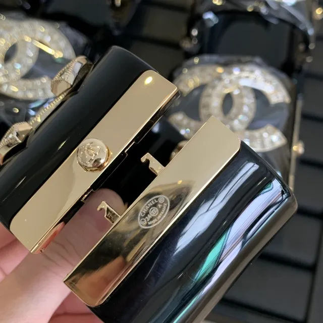 Chanel Black Gold Rigid Cuff Glossy Lacquer Bracelet 6