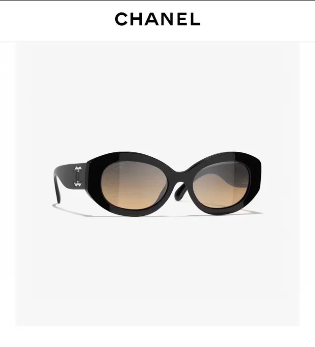 Chanel 黑色椭圆形醋酸纤维镜框 Interlocking CC Logo 太阳镜 3