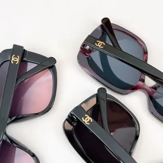 Chanel Black Purple Oversized Square Frame Thick Acetate Temples Sunglasses