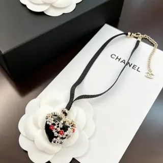 Chanel Black White Camellia Motif Resin Pendant Necklace