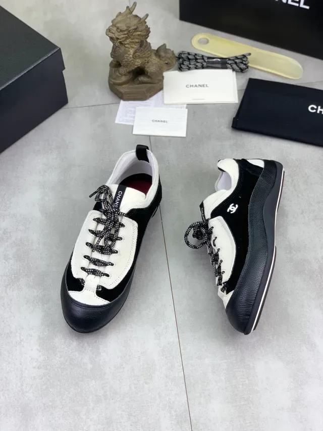 Chanel Black White Two-Tone Leather And Textile Upper Lifestyle Sneakers 6