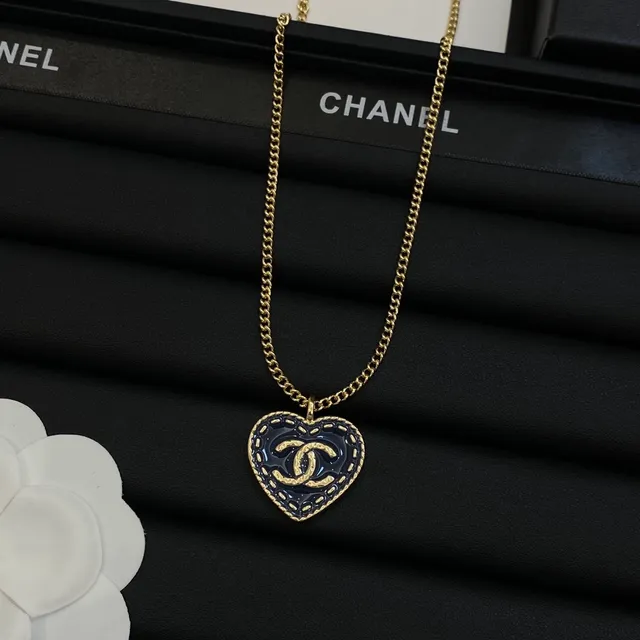Chanel Blue Gold Heart-Shaped Enamel Necklace 5