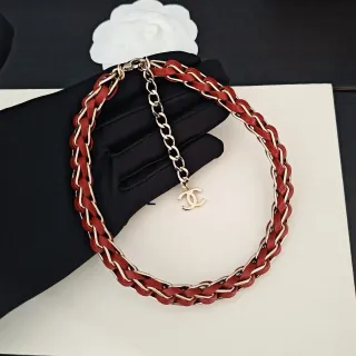 Chanel Braided Leather and Gold-Tone Chain CC Logo Choker Necklace