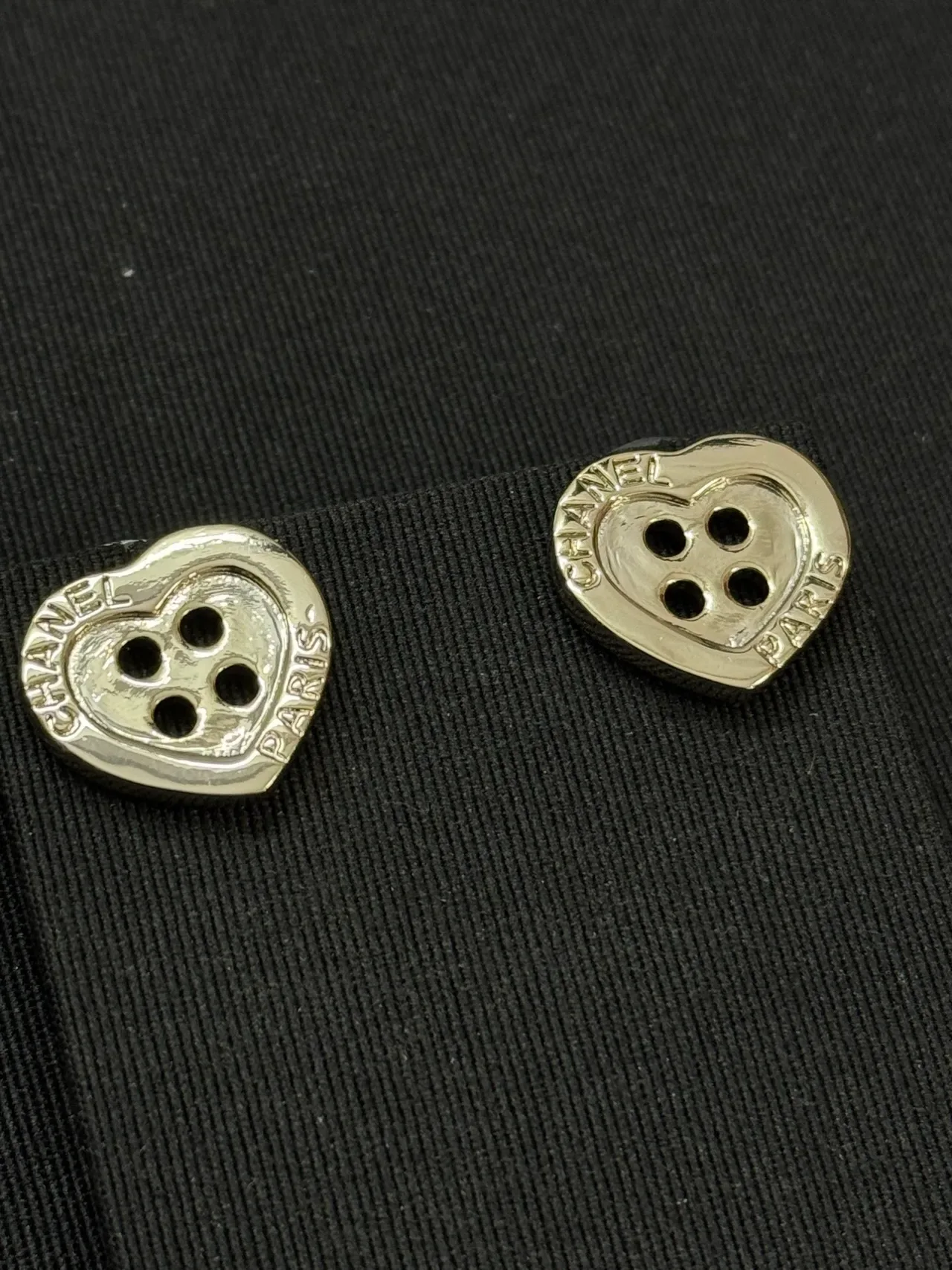 Chanel Button Silver Heart-Shaped Earrings 2