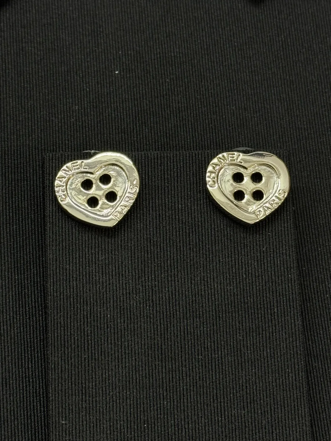 Chanel Button Silver Heart-Shaped Earrings 3