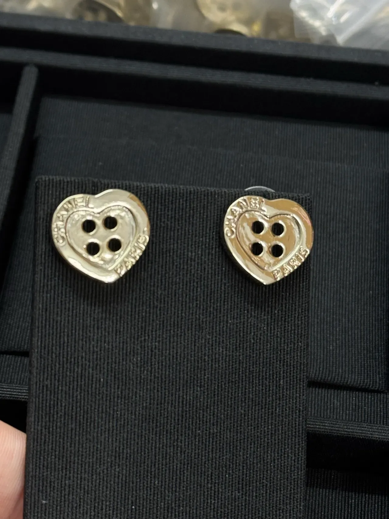 Chanel Button Silver Heart-Shaped Earrings 4