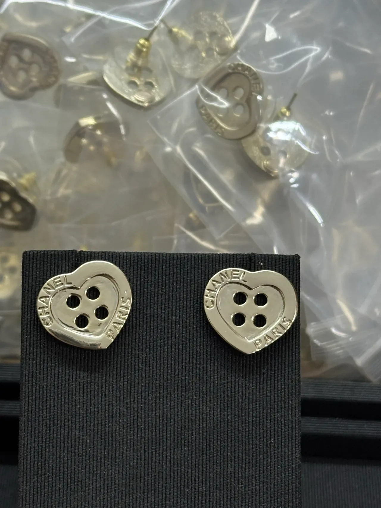 Chanel Button Silver Heart-Shaped Earrings 6