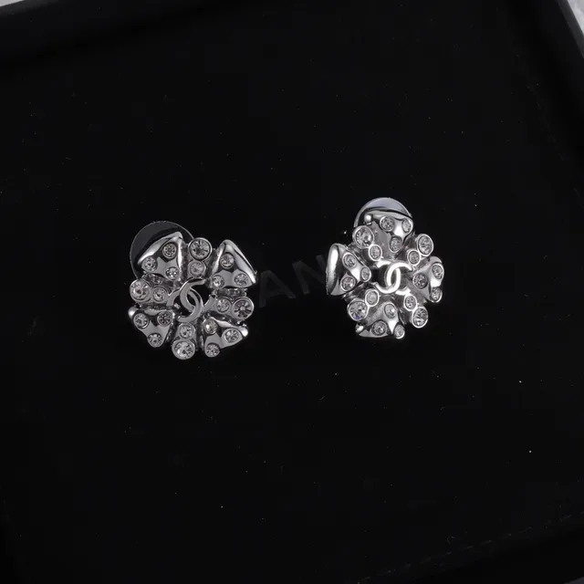 Chanel Camellia Crystal Stud Earrings 3