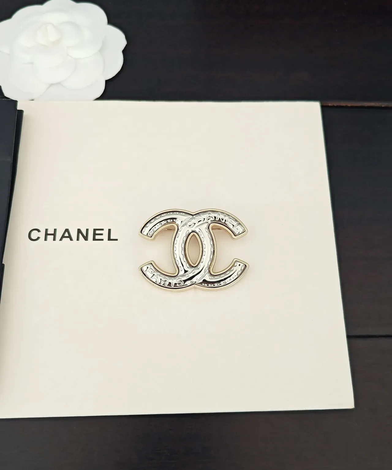 Chanel CC Brooch Silver and Gold-Tone Metal Brooch 4