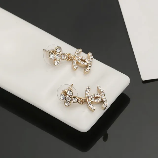 Chanel CC Drop Gold Transparent Crystal-Embellished Interlocking Logo Earrings 2
