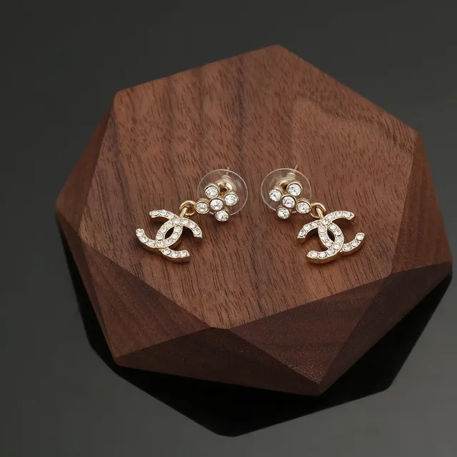 Chanel CC Drop Gold Transparent Crystal-Embellished Interlocking Logo Earrings 3
