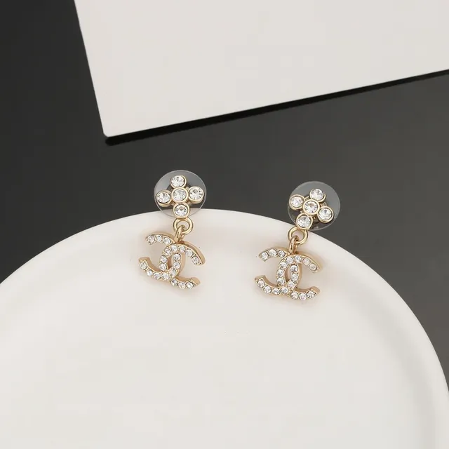 Chanel CC Drop Gold Transparent Crystal-Embellished Interlocking Logo Earrings 4