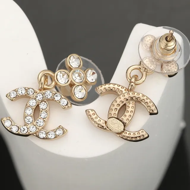 Chanel CC Drop Gold Transparent Crystal-Embellished Interlocking Logo Earrings 5
