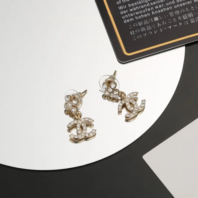 Chanel CC Drop Gold Transparent Crystal-Embellished Interlocking Logo Earrings 6