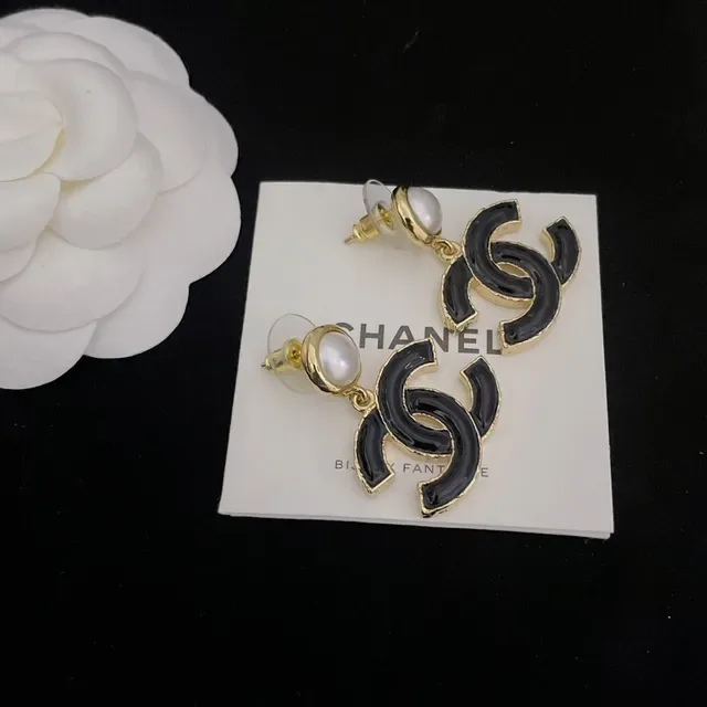 Chanel CC Drop Pink Black Interlocking Logo Enamel Finish Earrings 6