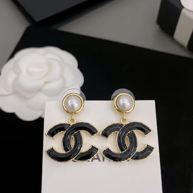 Chanel CC Drop Pink Black Interlocking Logo Enamel Finish Earrings 7