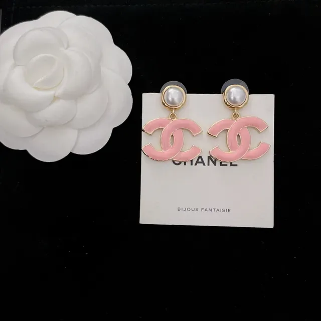 Chanel CC Drop Pink Black Interlocking Logo Enamel Finish Earrings 9