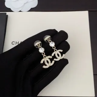 Chanel CC Drop Silver White Crystal-Embellished Earrings