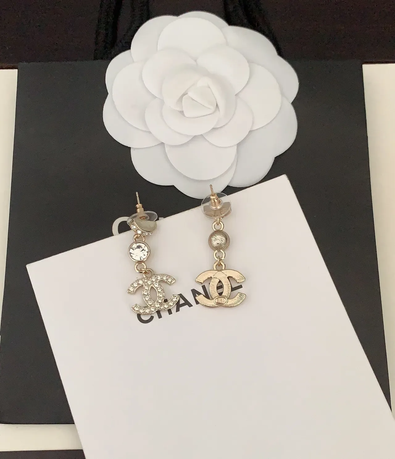 Chanel CC Drop Silver White Crystal-Embellished Earrings 2