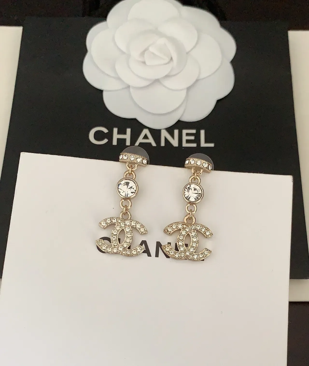 Chanel CC Drop Silver White Crystal-Embellished Earrings 3