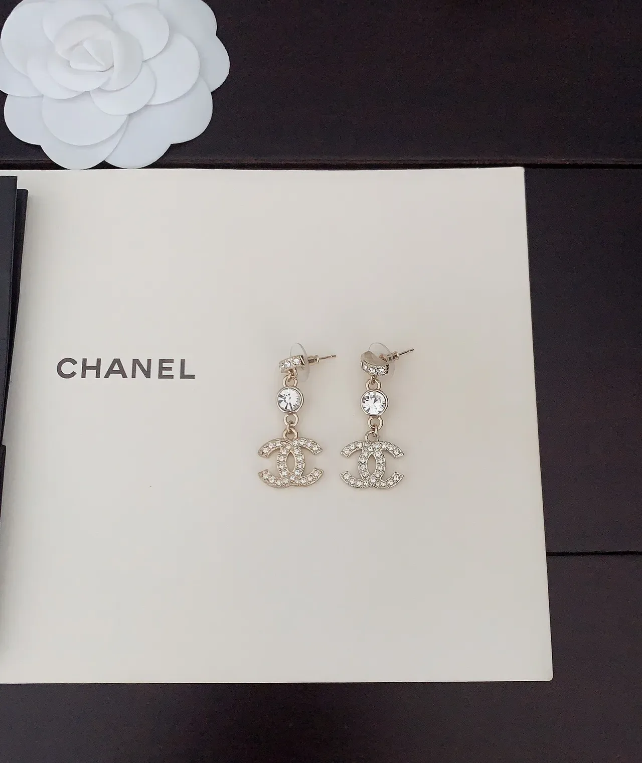 Chanel CC Drop Silver White Crystal-Embellished Earrings 4