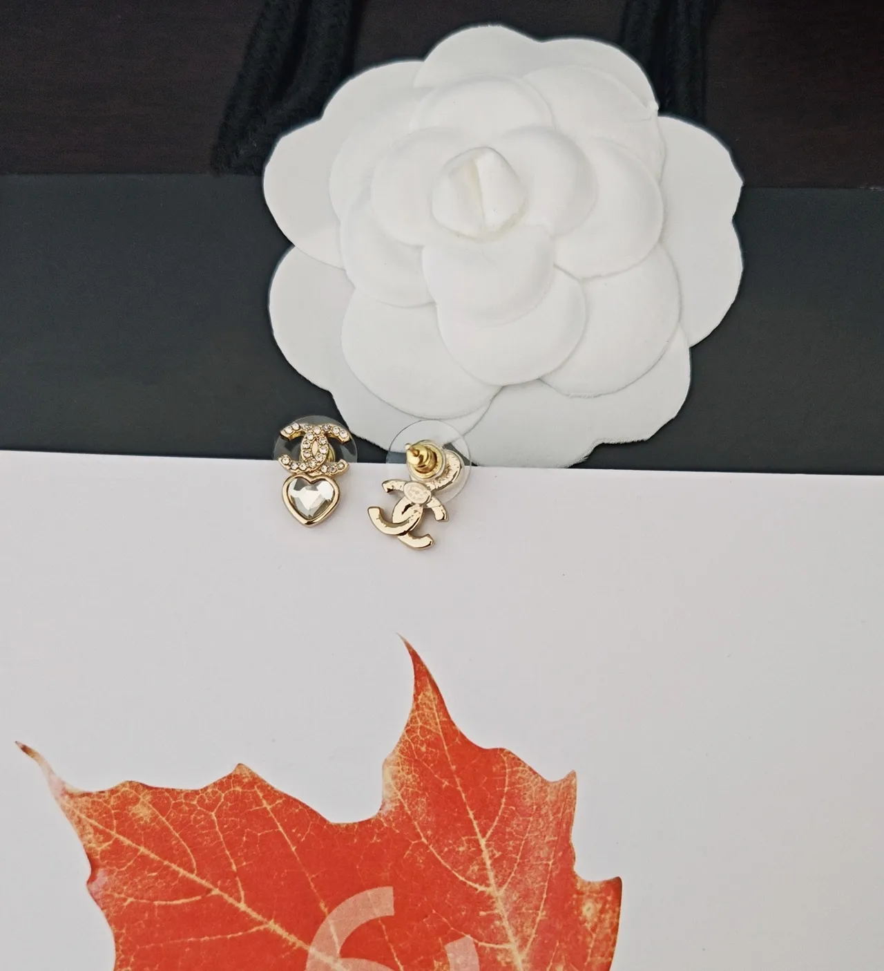 Chanel CC Heart Pavé Crystal Gold-Tone Stud Earrings 2