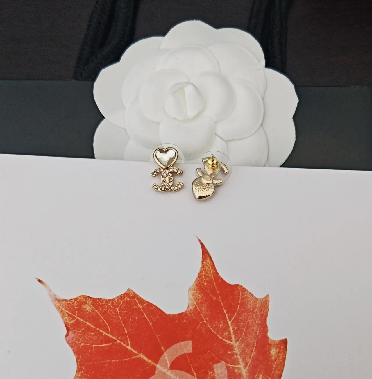 Chanel CC Heart Pavé Crystal Gold-Tone Stud Earrings 3