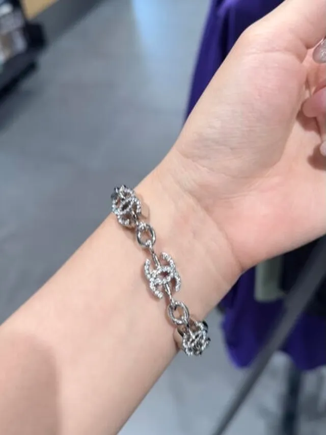 Chanel CC Logo Chain Bracelet Silver-Tone Pavé Crystal Bracelet 2
