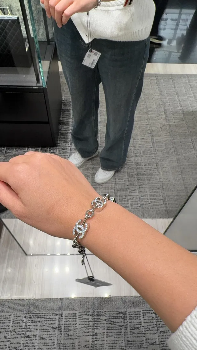 Chanel CC Logo Chain Bracelet Silver-Tone Pavé Crystal Bracelet 3