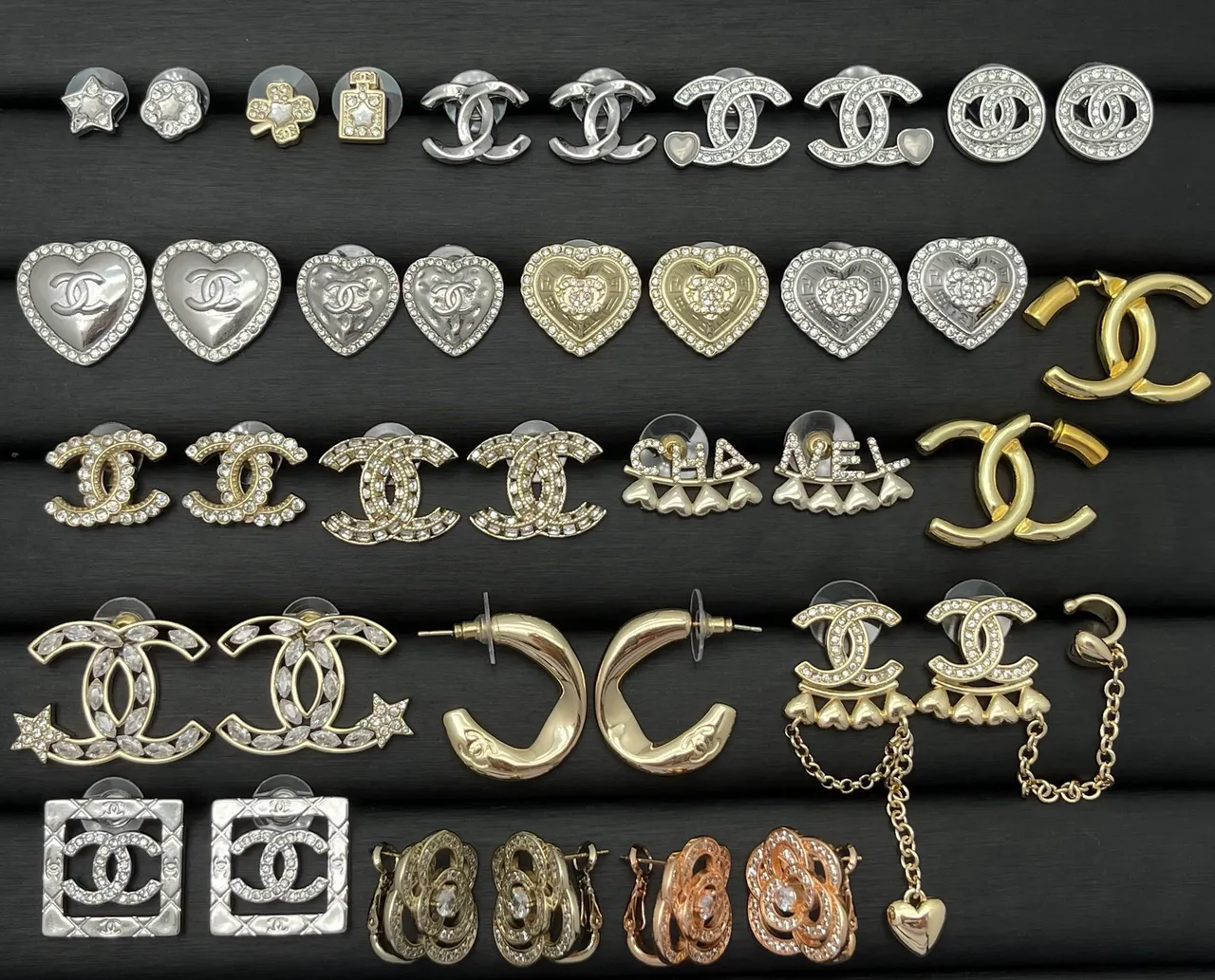 Chanel CC Logo Crystal and Enamel Earrings 2