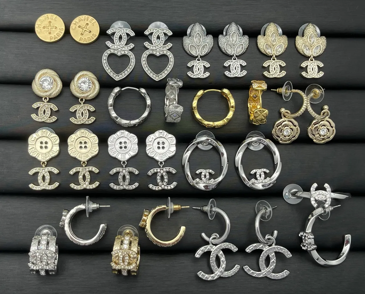Chanel CC Logo Crystal and Enamel Earrings 4