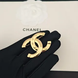 Chanel CC Logo Gold-Tone Riveted Brooch