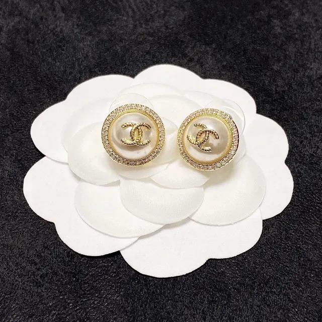 Chanel CC Logo Stud Black Gold Circular Pavé Crystal Border Earrings 2