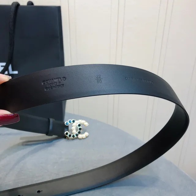 Chanel CC Pearl Embellished Black Leather Belt 3