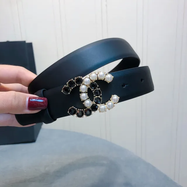 Chanel CC Pearl Embellished Black Leather Belt 4