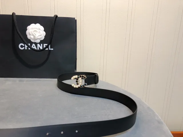 Chanel CC Pearl Embellished Black Leather Belt 6