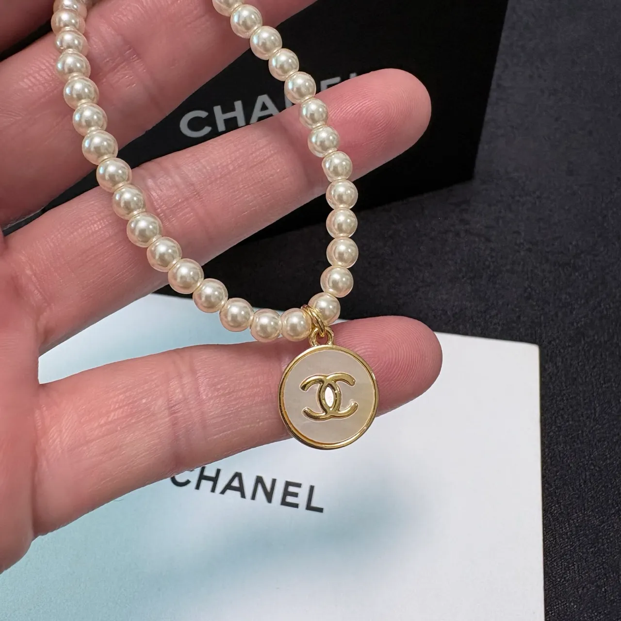 Chanel CC Pearl Necklace White Gold Strand Hardware Necklace 2