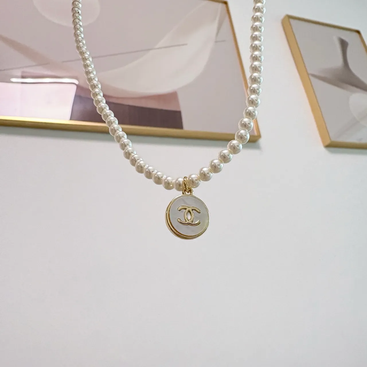 Chanel CC Pearl Necklace White Gold Strand Hardware Necklace 3